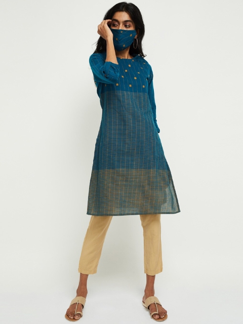 

MAX Women Blue Yellow Striped Straight Kurta