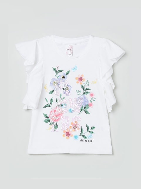 

max Girls White Printed Knitted Top