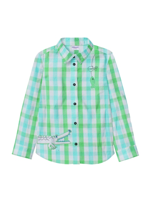 

Polka Tots Boys Green & White Regular Fit Checked Cotton Casual Shirt