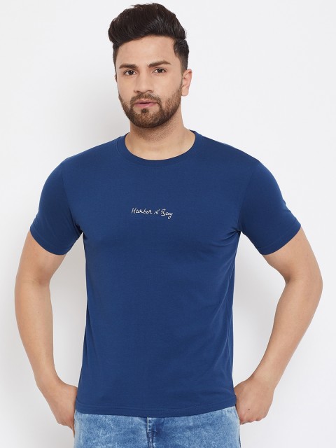 

HARBORNBAY Men Blue Solid Round Neck T-shirt