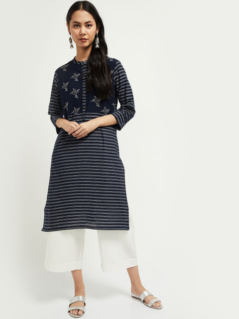 

max Women Navy Blue Yoke Design A-Line Kurta