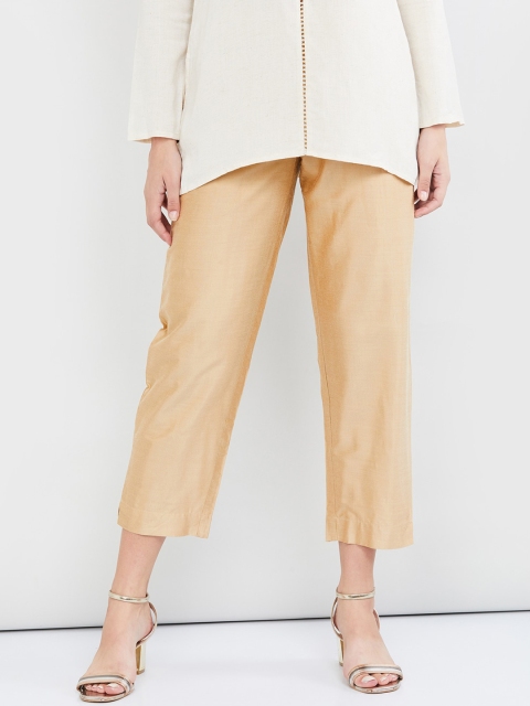 

max Women Gold-Toned Regular Fit Solid Regular Trousers