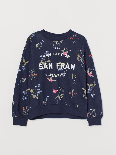 

H&M Girls Blue Printed Boxy Sweatshirt