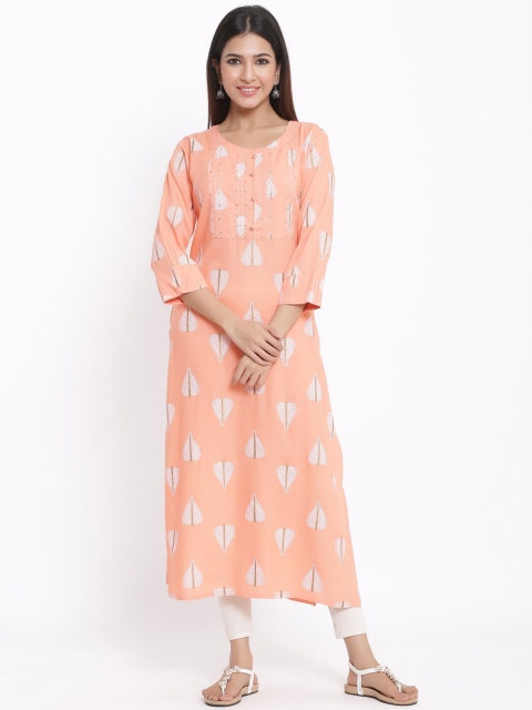 

kipek Women Orange Printed A-Line Kurta