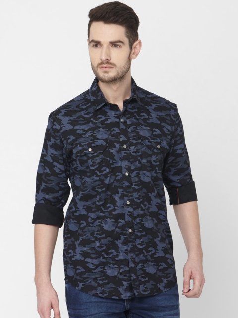 

Mufti Men Black & Blue Slim Fit Printed Casual Shirt