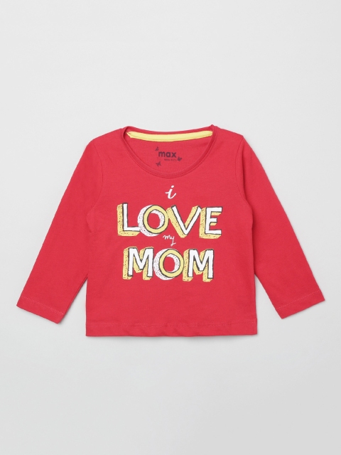

max Girls Red Printed Round Neck Pure Cotton T-shirt