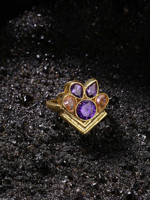

Studio Voylla Gold-Plated Purple & Pink AD-Studded Blush Adjustable Finger Ring