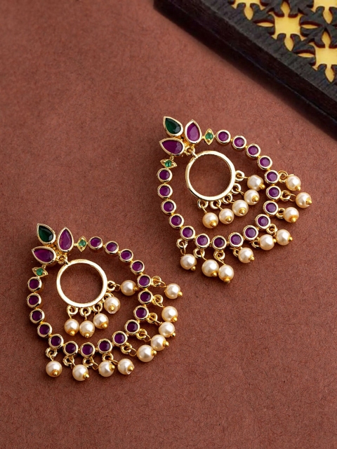 

Voylla Gold-Plated Faux Pearls & Zircon Gems Studded Contemporary Drop Earrings
