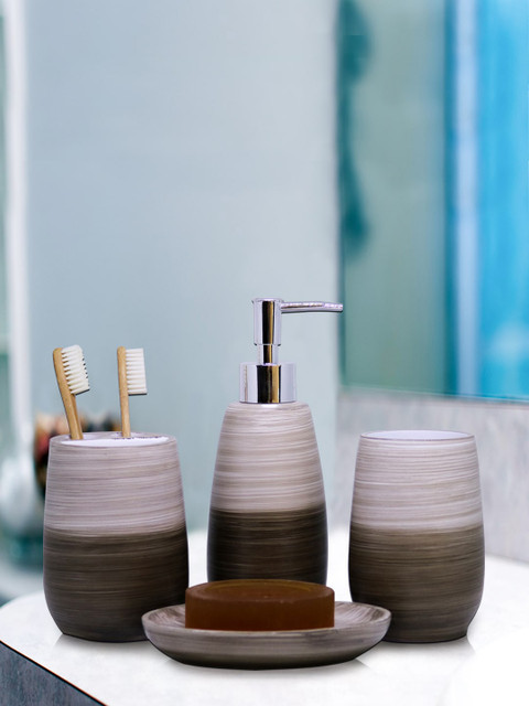 

Shresmo Set Of 4 Brown & Beige Solid Ceramic Bathroom Accessories