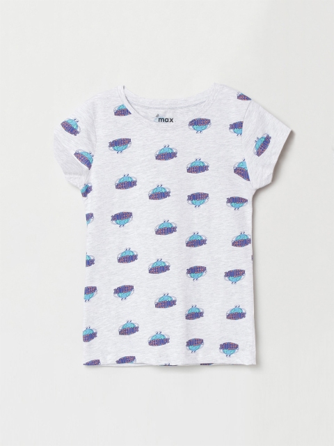 

max Girls Grey Printed Round Neck Cotton Pure Cotton T-shirt