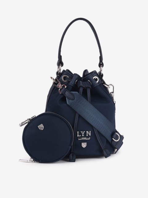 

LYN Navy Blue Solid Handheld Bag with Pouch