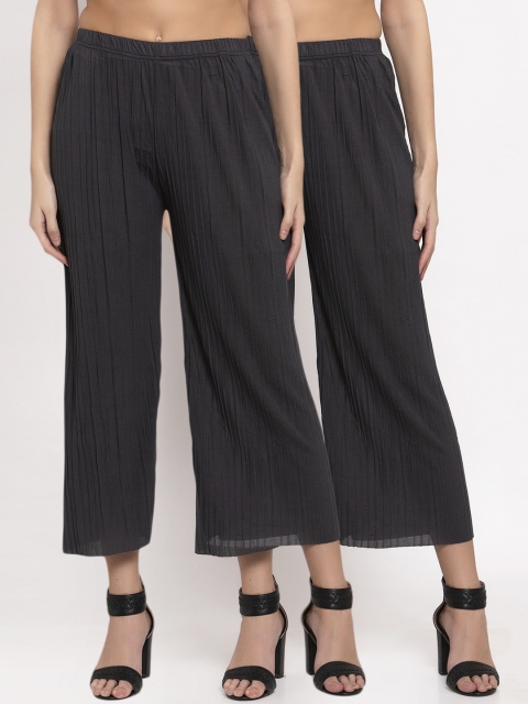 

KLOTTHE Women Pack Of 2 Grey Solid Wide Leg Palazzos