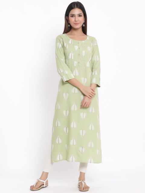 

kipek Women Green Printed Straight Kurta