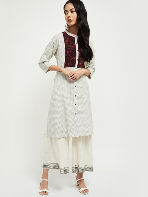 

max Women Cream-Coloured & Black Yoke Design A-Line Kurta