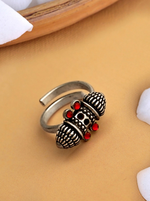 

Voylla Oxidized Silver Plated Red Stone Studded Finger Ring