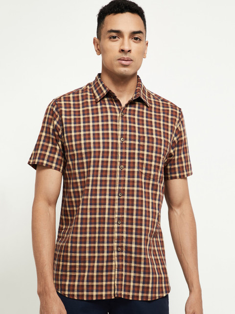 

max Men Brown Slim Fit Checked Casual Shirt