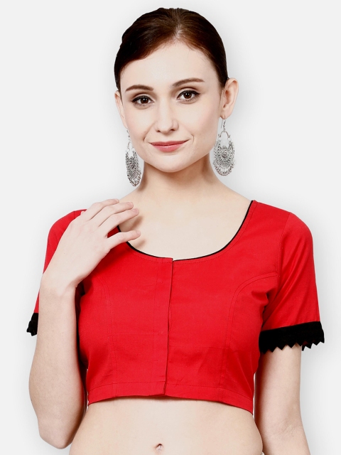 

Molcha Women Red Solid Cotton Slub Saree Blouse