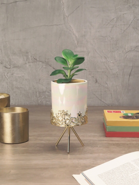 

OddCroft White & Gold-Toned Solid Ceramic Planter With Stand