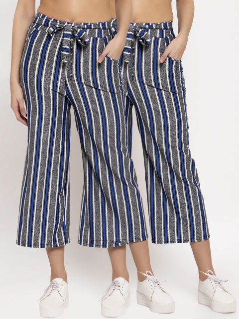 

KLOTTHE Women Pack Of 2 Blue & Grey Striped Straight Palazzos