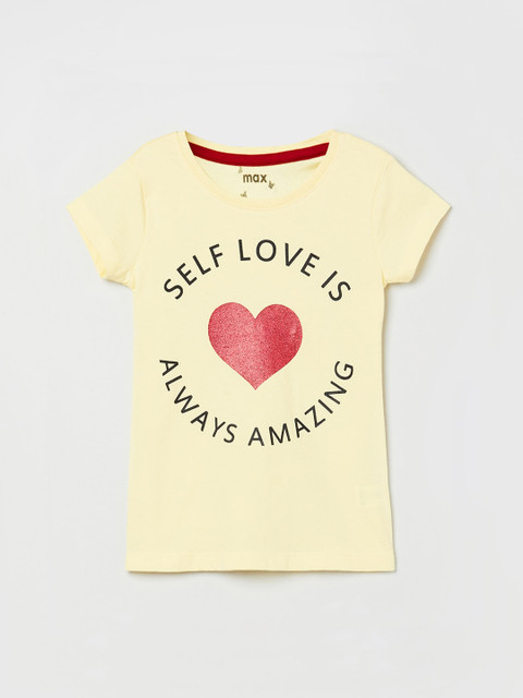 

max Girls Yellow Printed Round Neck T-shirt
