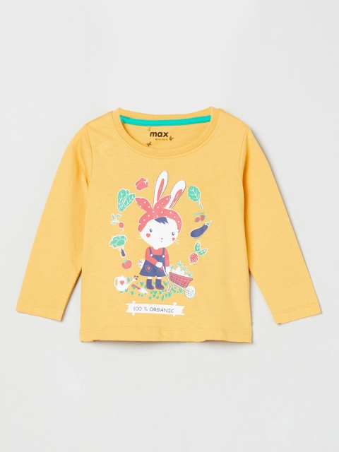 max Girls Yellow & Pink Printed Round Neck T-shirt