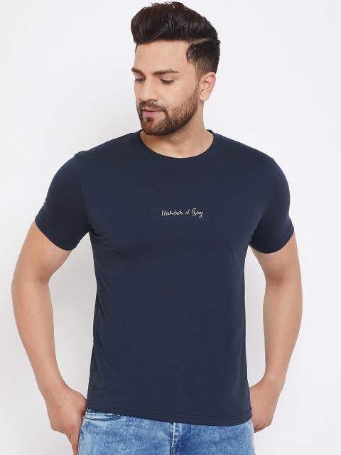 

HARBORNBAY Men Navy Blue Solid Round Neck T-shirt