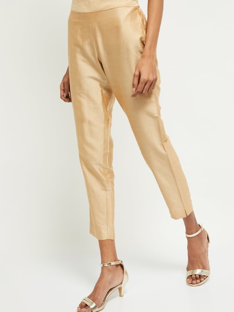 max Women Gold-Toned Regular Fit Solid Regular Trousers