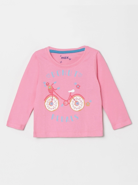 

max Girls Pink & Off-White Printed Round Neck T-shirt