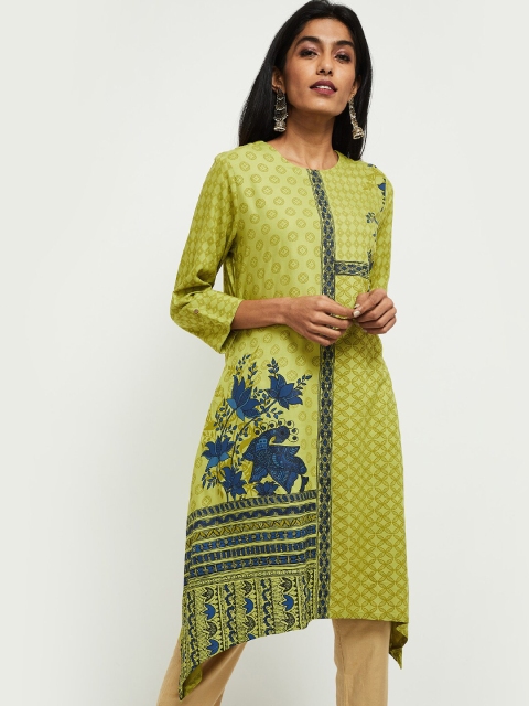 

max Women Lime Green Printed A-Line Kurta