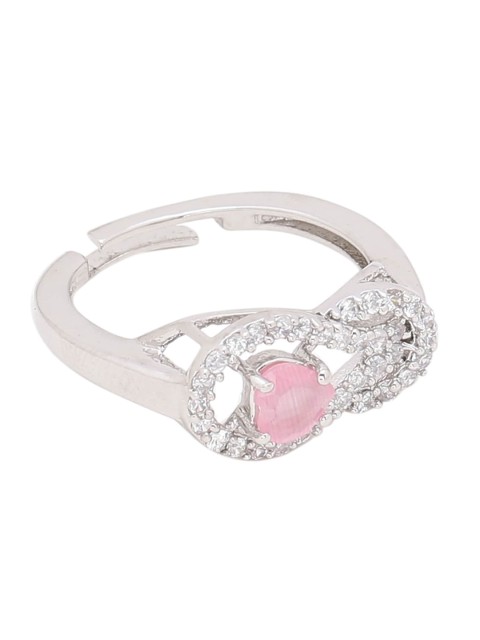 

Voylla Silver-Plated White & Pink American Diamond & Gem-Stone studded Adjustable Finger Ring