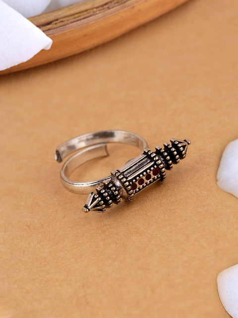 

Voylla Oxidised Silver-Plated Temple of Love Scroll Adjustable Finger Ring