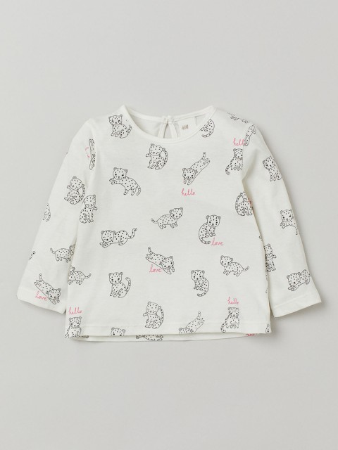 

H&M Girls White & Black Printed Top