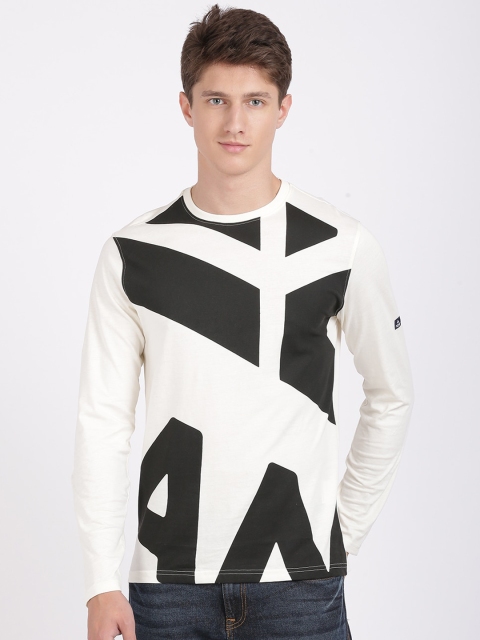 

ANTHEM Men Off-White & Black Self Design Round Neck T-shirt