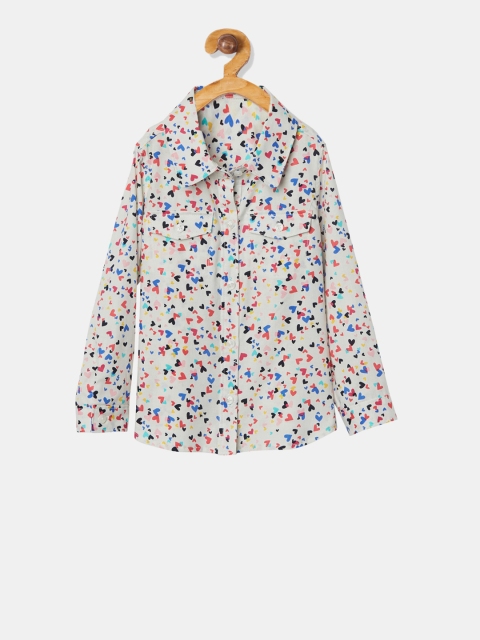 

GAP Girls White & Blue Regular Fit Confetti Heart Printed Casual Shirt