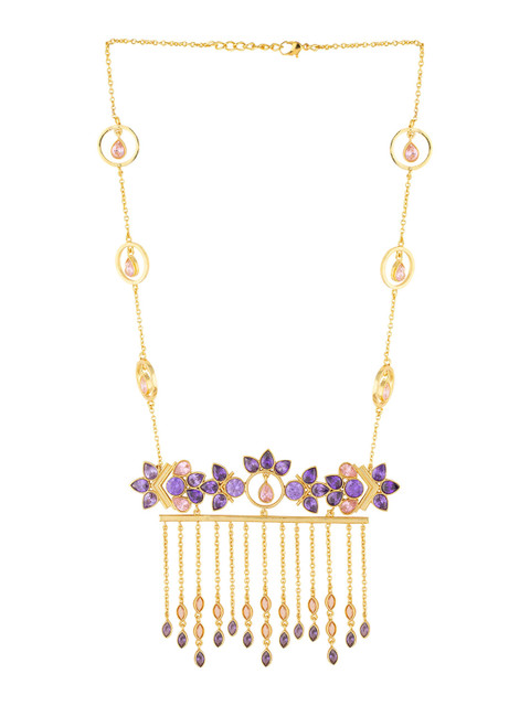 

Studio Voylla Gold-Plated & Purple Stone Studded Blush Collection Flowers and Tassels Necklace