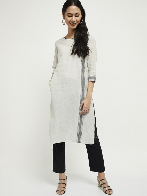

max Women Off-White & Grey Striped Straight Kurta