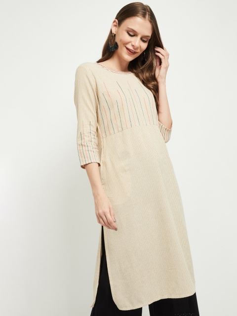 

max Women Beige Striped Straight Kurta