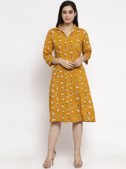 

Ayaany Women Mustard Printed A-Line Dress