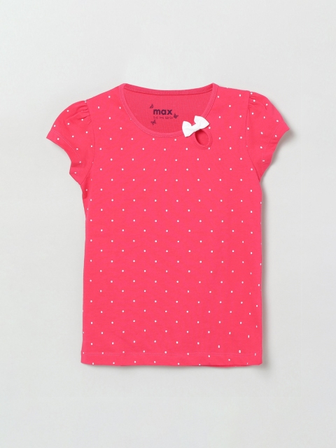 

max Girls Pink Printed Round Neck Cotton T-shirt