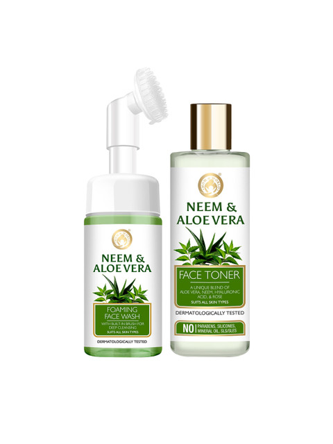 

Mom & World Neem & Aloe Vera Face Wash With Brush 120ml & Face Toner 150ml, Green