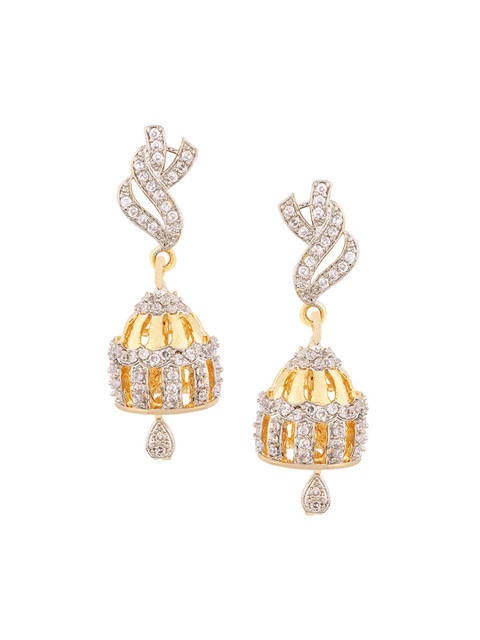 

Voylla Gold-Toned & White Dome Shaped Oxidised Jhumkas