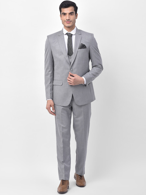 

LUXURAZI Men Grey Solid Tailored-Fit Single-Breasted Formal Suit