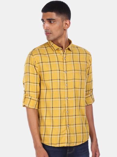 

Cherokee Men Mustard Yellow Regular Fit Checked Casual Shirt