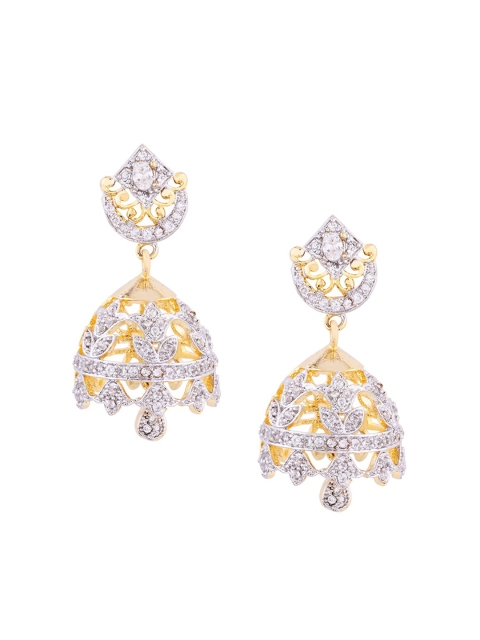 

Voylla Gold-Toned & White Handcrafted Contemporary Jhumkas
