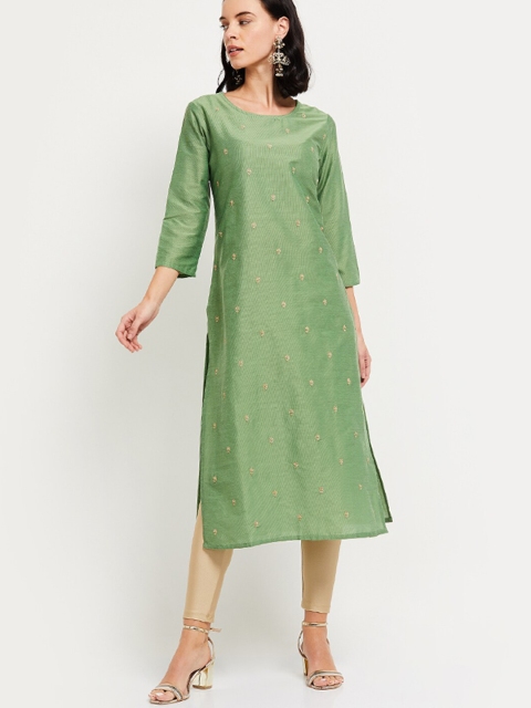 

max Women Green Embellished Straight Kurta