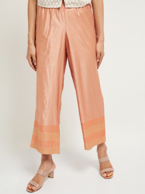 

max Women Peach-Coloured Regular Fit Solid Parallel Trousers