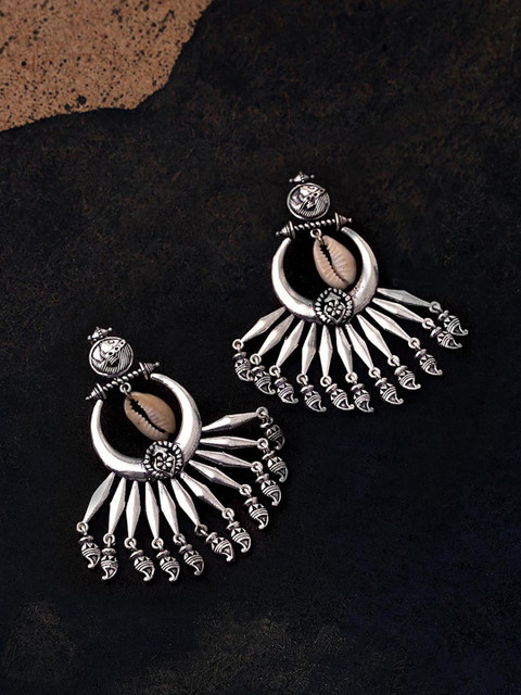 

Studio Voylla Silver-Plated Oxidised Drop Earrings