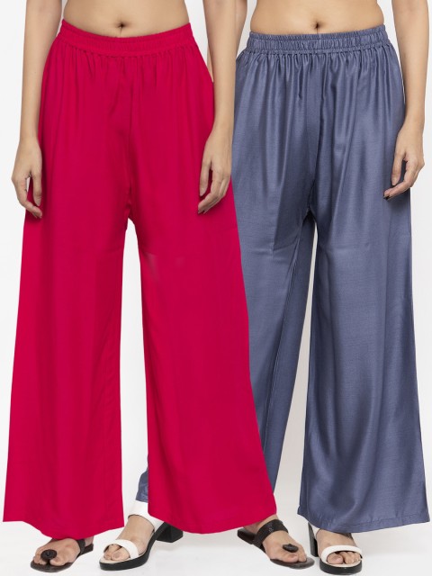 

NEUDIS Women Pack Of 2 Solid Flared Palazzos, Magenta