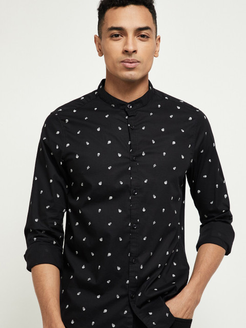 

max Men Black Slim Fit Printed Casual Shirt