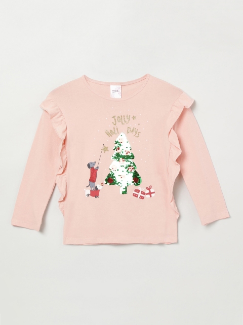 

max Girls Pink Embellished Round Neck T-shirt